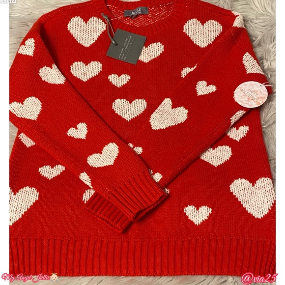 Marled Reunited Clothing Valentines Heart Print Round Neck Long Sleeve Sweater - Picture 6 of 8